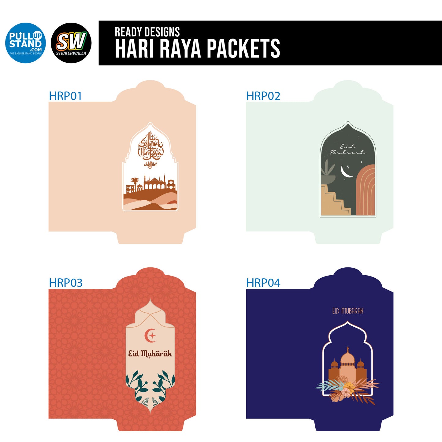 Money Packets with corporate logo designs displayed in various color combinations