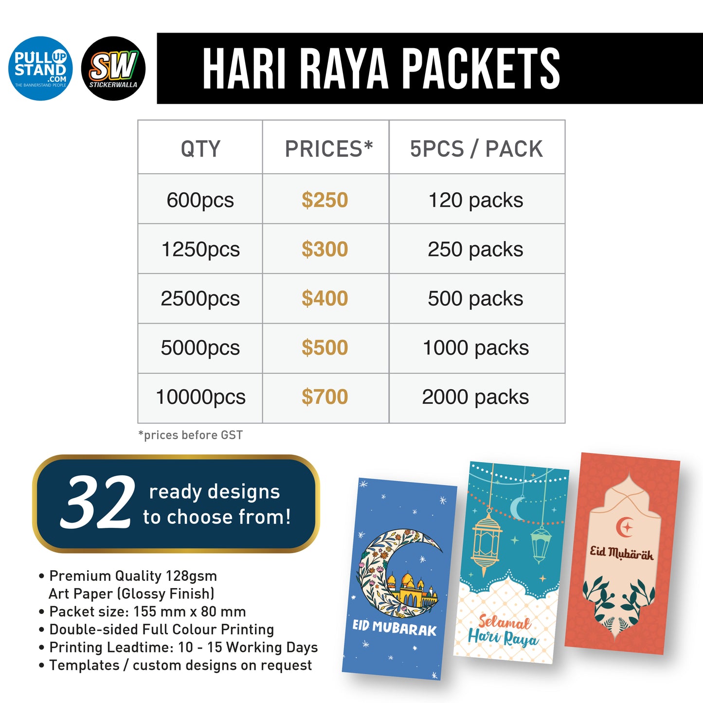 Close-up of Money Packets showing the premium 128gsm paper quality and glossy finish