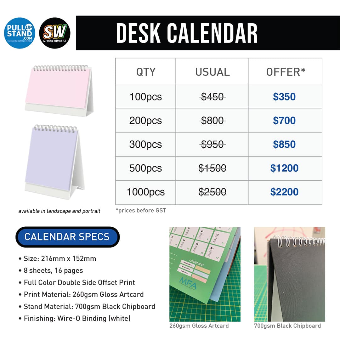 Desk Calendar Pullupstand Com Pte Ltd